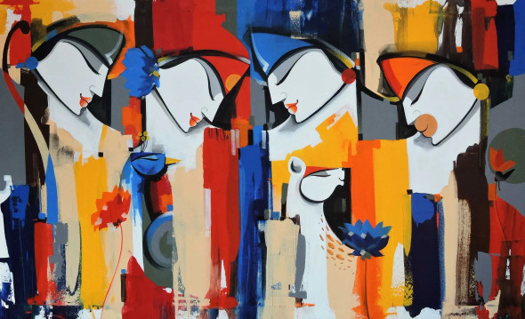 From Ramayana (ART-8184-116590) - Handpainted Art Painting - 60in X 36in