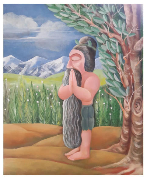 Agastya Muni (ART-17805-116520) - Handpainted Art Painting - 14in X 18in