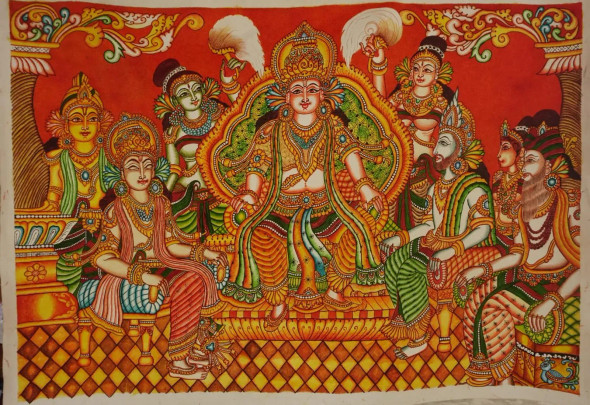Pandu's Pattabhisheka (ART-17803-116527) - Handpainted Art Painting - 35in X 49in