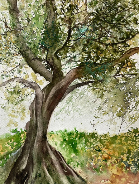 Tree And Foliage (ART-8841-116606) - Handpainted Art Painting - 9in X 12in