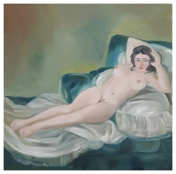 Female Nude (ART-17805-116519) - Handpainted Art Painting - 24in X 24in