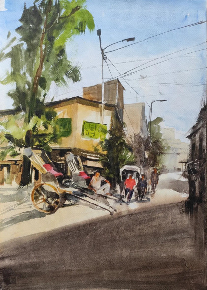 The City Of Joy Kolkata (ART-7901-116623) - Handpainted Art Painting - 12in X 16in