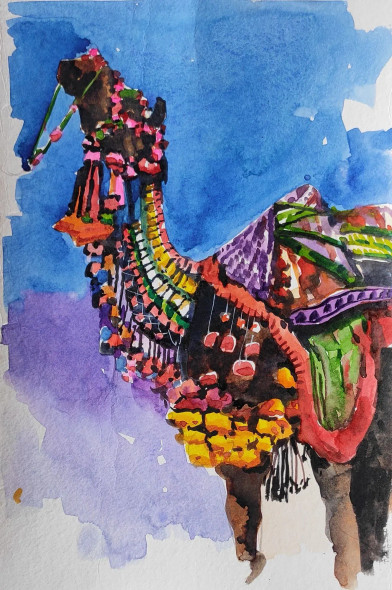Rajasthani Camile (ART-7901-116679) - Handpainted Art Painting - 8in X 10in