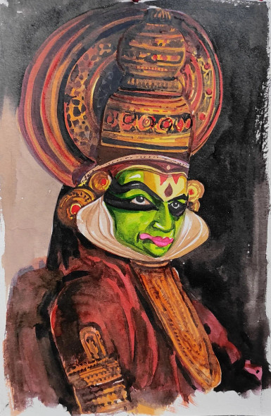 Kathakali (ART-7901-116708) - Handpainted Art Painting - 8in X 10in
