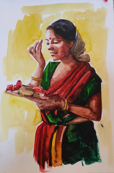 Woman (ART-7901-116646) - Handpainted Art Painting - 8in X 10in