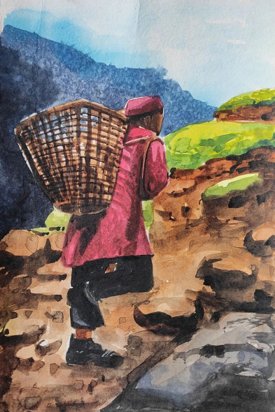 Pahari (ART-7901-116675) - Handpainted Art Painting - 8in X 10in