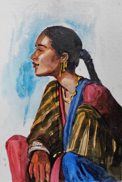 Woman (ART-7901-116705) - Handpainted Art Painting - 8in X 10in