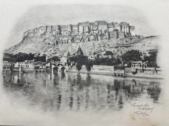 Mehrangarh Fort In The 19th Century (ART-15644-116754) - Handpainted Art Painting - 16in X 12in