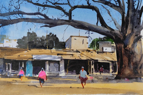The Old Tree (ART-7901-116661) - Handpainted Art Painting - 10in X 8in