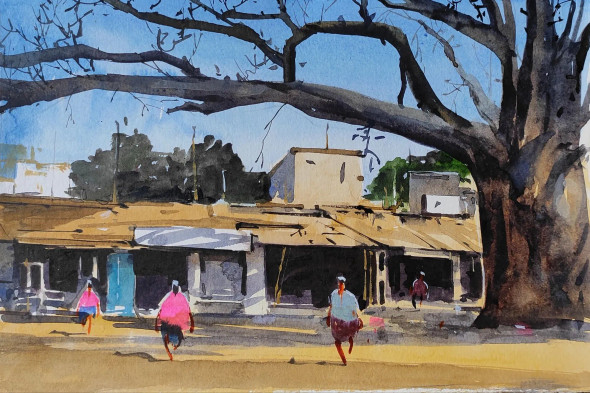 The Old Tree (ART-7901-116661) - Handpainted Art Painting - 10in X 8in