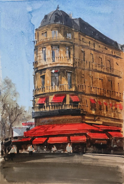 Building (ART-7901-116644) - Handpainted Art Painting - 8in X 10in