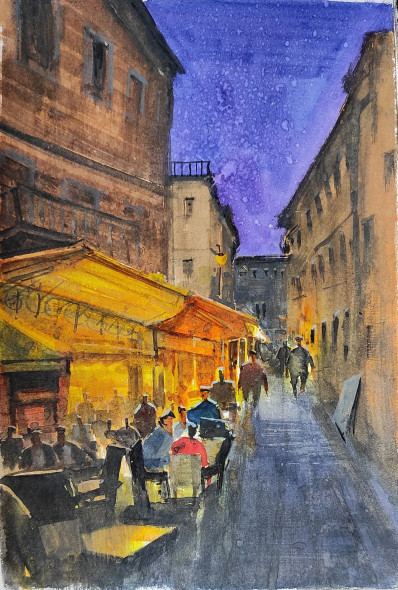 City At Night (ART-7901-116717) - Handpainted Art Painting - 8in X 10in