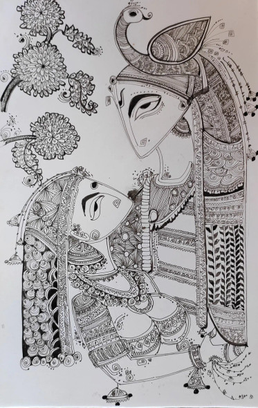 Radha Krishna (ART-7901-116731) - Handpainted Art Painting - 8in X 11in
