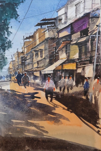 City (ART-7901-116647) - Handpainted Art Painting - 8in X 10in