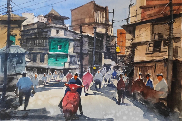 City (ART-7901-116653) - Handpainted Art Painting - 10in X 8in