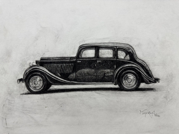1934 Bentley 3½ Litre Sports Saloon (ART-15644-116751) - Handpainted Art Painting - 16in X 12in