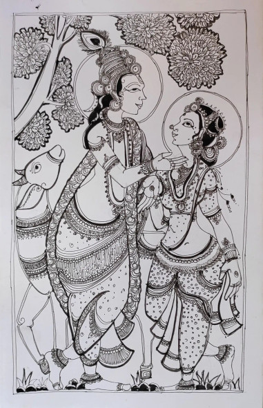 Radha Krishna (ART-7901-116741) - Handpainted Art Painting - 8in X 12in