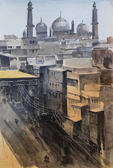 City (ART-7901-116645) - Handpainted Art Painting - 8in X 10in