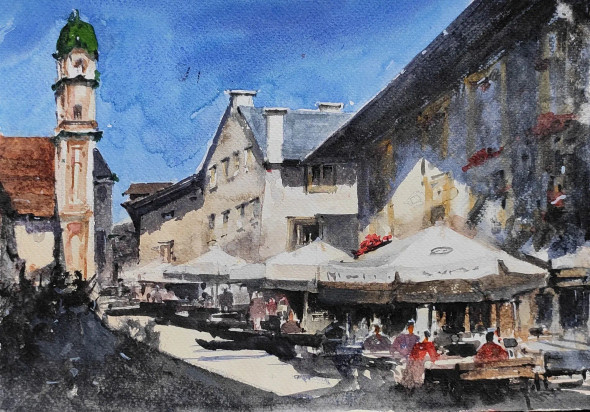 Cityscape (ART-7901-116795) - Handpainted Art Painting - 12in X 8in