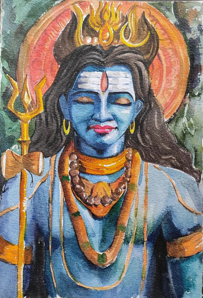 Shiva (ART-7901-116765) - Handpainted Art Painting - 8in X 11in