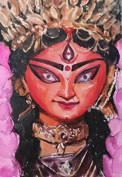 Durgatinashini (ART-7901-116763) - Handpainted Art Painting - 8in X 11in
