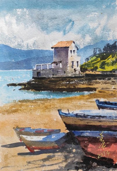 Seascape (ART-7901-116759) - Handpainted Art Painting - 8in X 11in