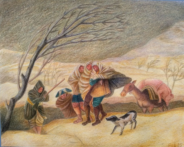 The Winter (Recreated) (ART-8790-116576) - Handpainted Art Painting - 10in X 8in