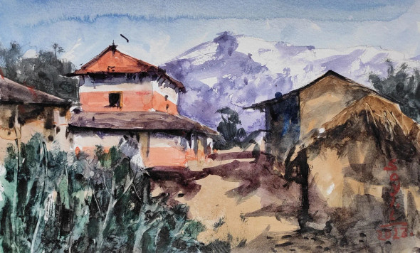 Household (ART-7901-116772) - Handpainted Art Painting - 11in X 8in