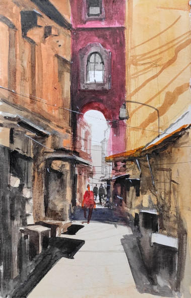 Market (ART-7901-116775) - Handpainted Art Painting - 8in X 11in