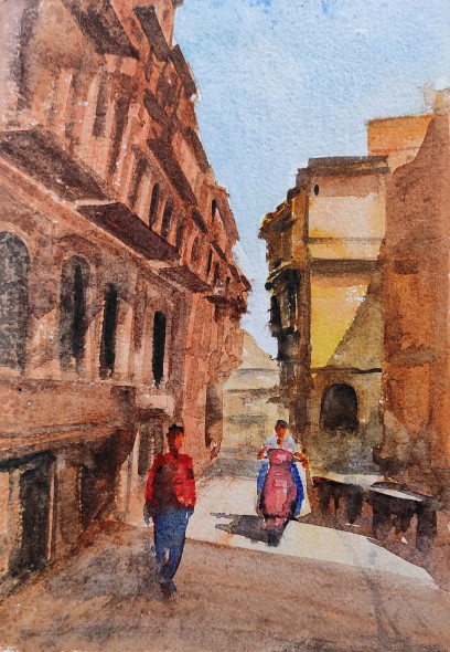 Rajasthani City (ART-7901-116758) - Handpainted Art Painting - 8in X 11in
