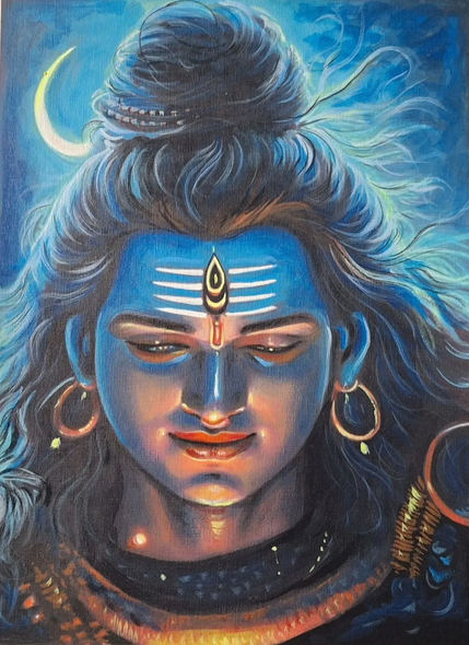 Lord Shiva Painting On Canvas (ART-7555-116567) - Handpainted Art Painting - 18in X 24in