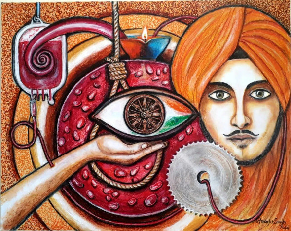 A DROP FOR LIFE AND NATION (ART-17815-116801) - Handpainted Art Painting - 29in X 23in