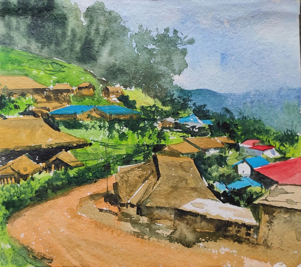 Household (ART-7901-116858) - Handpainted Art Painting - 11in X 10in