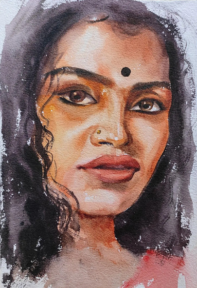 Face (ART-7901-116890) - Handpainted Art Painting - 8in X 11in