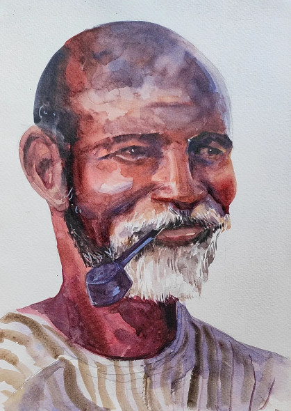 The Old Man (ART-7901-116893) - Handpainted Art Painting - 8in X 12in
