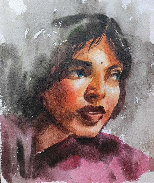 Little Girl (ART-7901-116861) - Handpainted Art Painting - 9in X 11in