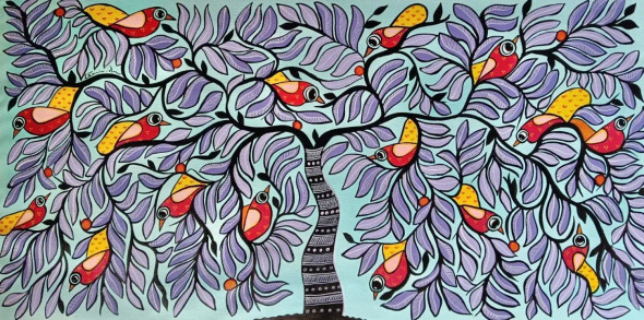 Neel (Tree Of Life) (ART-8725-116814) - Handpainted Art Painting - 46in X 23in