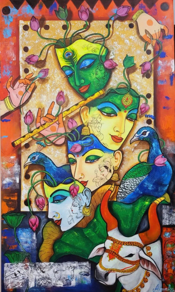 MURLIDHAR (ART-82-116812) - Handpainted Art Painting - 36in X 60in