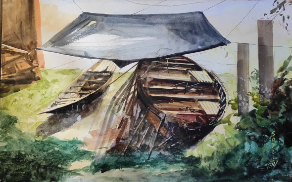 Boat (ART-7901-116924) - Handpainted Art Painting - 22in X 14in