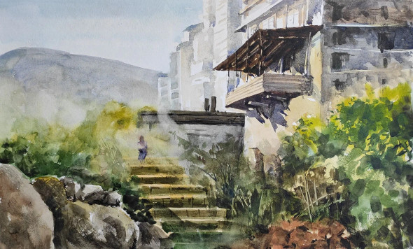 Mountain (ART-7901-116959) - Handpainted Art Painting - 22in X 14in