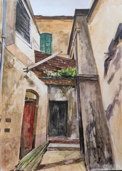 Broken House (ART-7901-116629) - Handpainted Art Painting - 12in X 16in