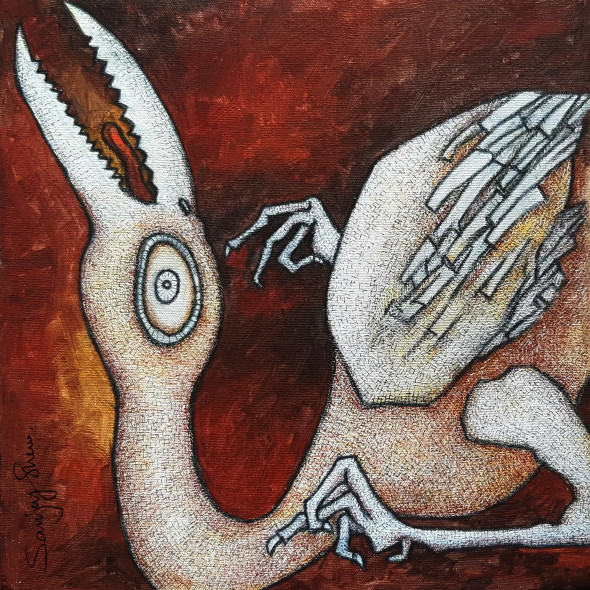 The Fallen Swan (ART-17779-116427) - Handpainted Art Painting - 12in X 12in