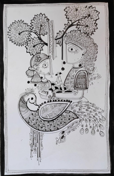 Radha Krishna (ART-7901-116738) - Handpainted Art Painting - 8in X 17in
