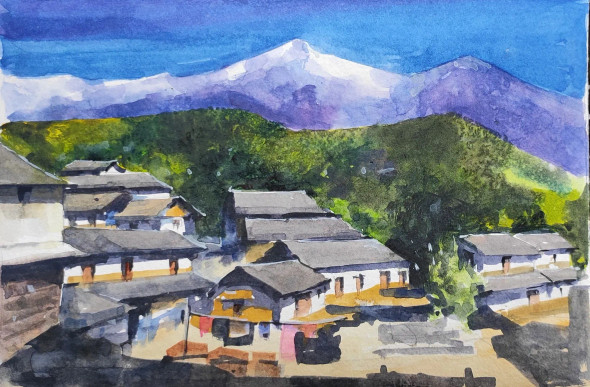 Hillscape (ART-7901-116682) - Handpainted Art Painting - 10in X 8in