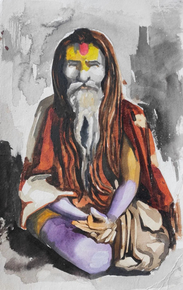 Sadhu (ART-7901-116674) - Handpainted Art Painting - 8in X 10in