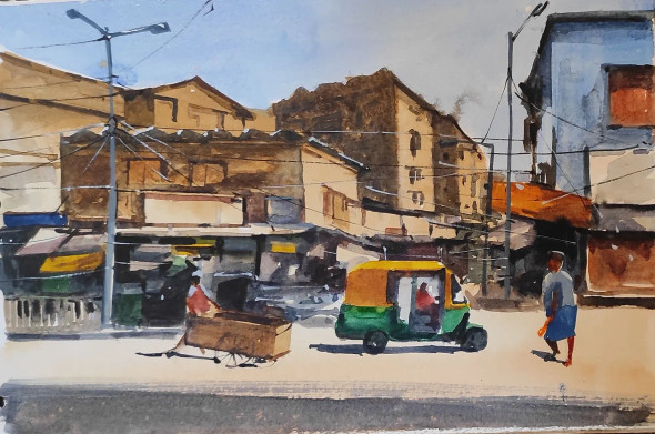 Indian City (ART-7901-116654) - Handpainted Art Painting - 10in X 8in