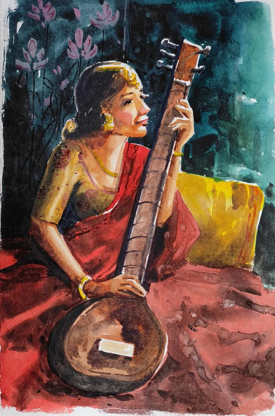 Bina Pani (ART-7901-116716) - Handpainted Art Painting - 8in X 10in