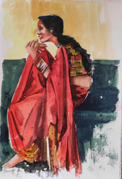 Woman (ART-7901-116726) - Handpainted Art Painting - 8in X 10in