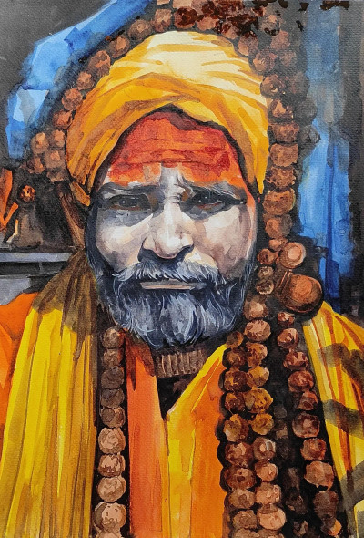 Sadhu (ART-7901-116628) - Handpainted Art Painting - 12in X 16in