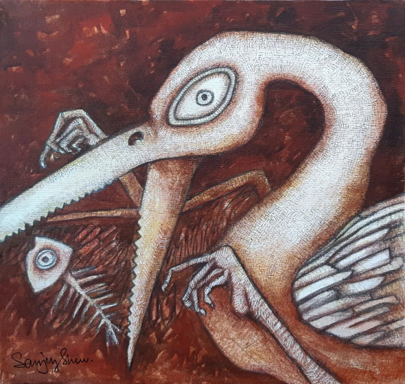 The Struggle (ART-17779-116432) - Handpainted Art Painting - 12in X 12in